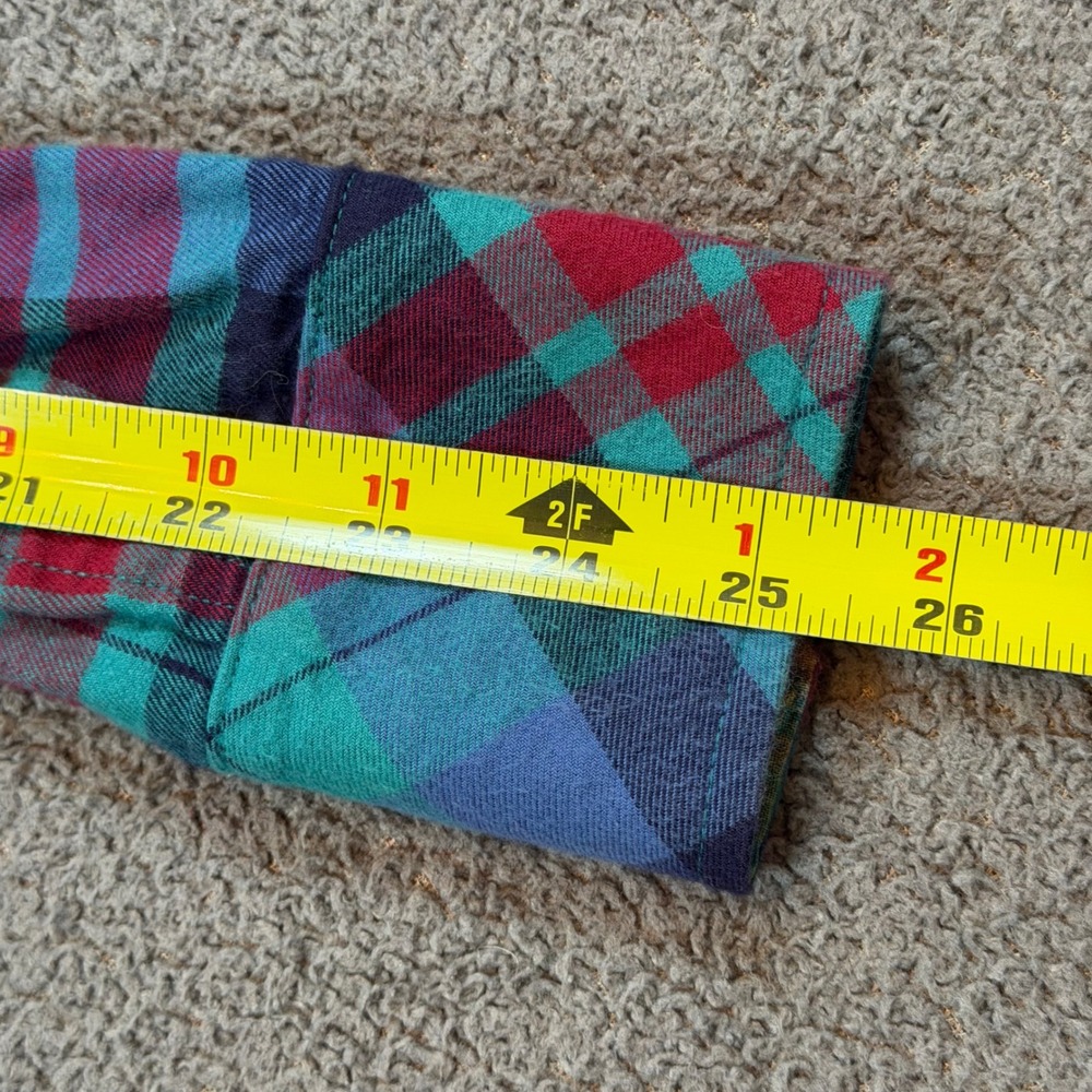 Pladra Womens Flannel Shirt Small Plaid Teal Red Fish Print Lining Made in USA - Picture 11 of 11